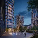 Budynek inwestycji Uptown Square - nocna oprawa - patio